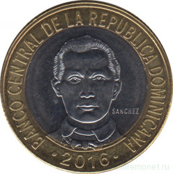 Монета. Доминиканская республика. 5 песо 2016 год.