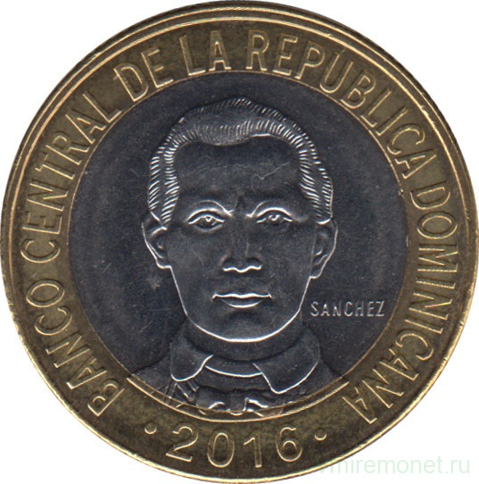 Монета. Доминиканская республика. 5 песо 2016 год.