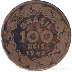Монета. Бразилия. 100 рейсов 1942 год.