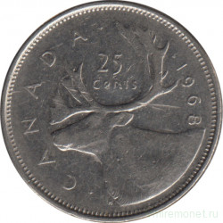 Монета. Канада. 25 центов 1968 год.