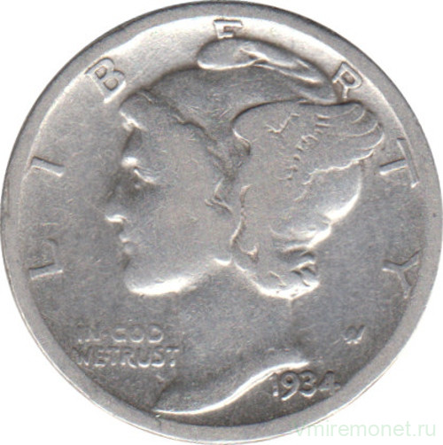Монета. США. 10 центов 1934 год.