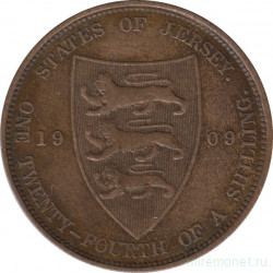 Монета. Великобритания. Джерси. 1/24 шиллинга 1909 год.