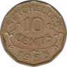 Монета. Сейшельские острова. 10 центов 1953 год. ав.