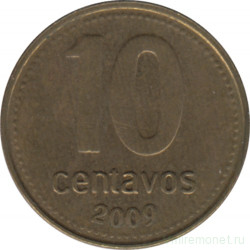 Монета. Аргентина. 10 сентаво 2009 год.