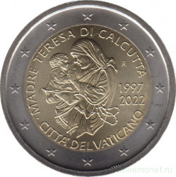 Монета. Ватикан. 2 евро 2022 год. 25 лет со дня смерти Матери Терезы. Буклет, коинкарта.