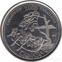 Монета. Канада. 25 центов 2000 год. Миллениум - креативность.