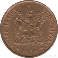 Монета. Южно-Африканская республика (ЮАР). 2 цента 1978 год.
