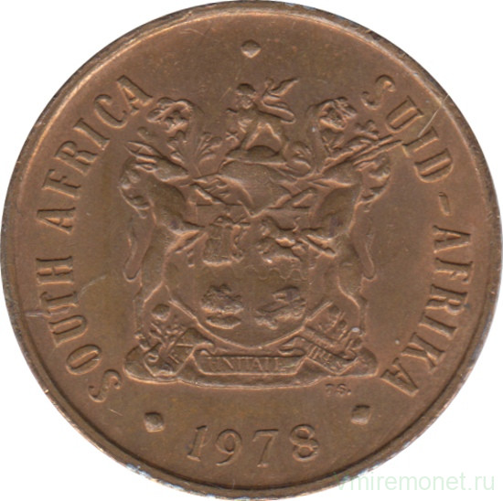 Монета. Южно-Африканская республика (ЮАР). 2 цента 1978 год.