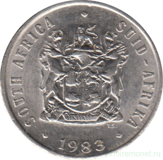 Монета. Южно-Африканская республика (ЮАР). 10 центов 1983 год.
