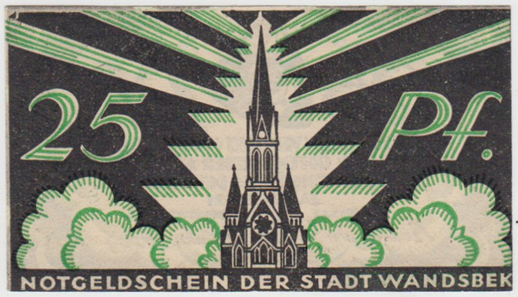 Бона. Нотгельд. Германия. Город Вандсбек. 25 пфеннигов 1921 год.