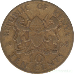 Монета. Кения. 10 центов 1968 год.