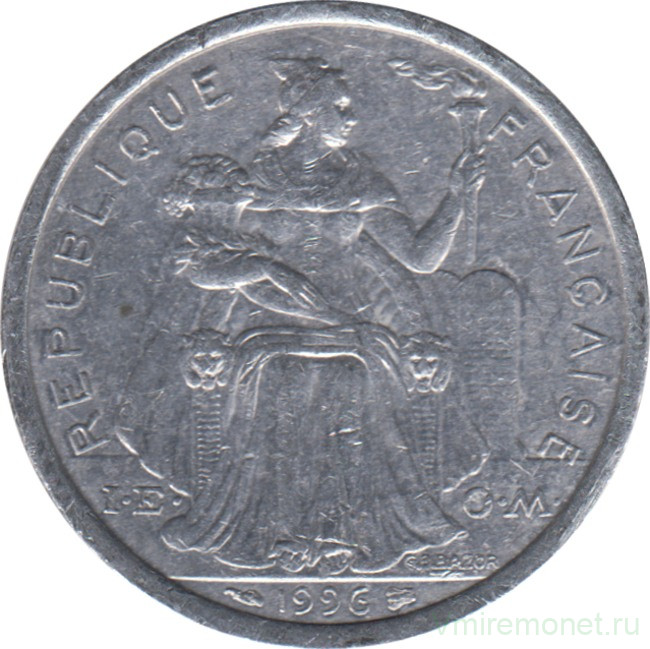 Монета. Французская Полинезия. 2 франка 1996 год.