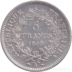 Монета. Франция. 5 франков 1849 год. А. Старый тип.
