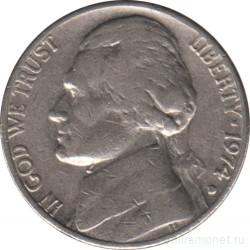 Монета. США. 5 центов 1974 год.  Монетный двор D.