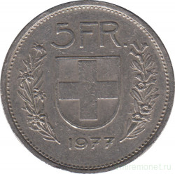 Монета. Швейцария. 5 франков 1977 год.
