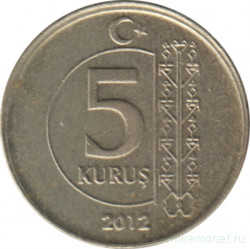 Монета. Турция. 5 курушей 2012 год.