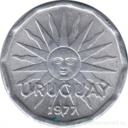 Монета. Уругвай. 2 сентесимо 1977 год.