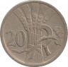 Монета. Чехословакия. 20 геллеров 1930 год.
