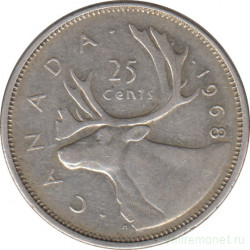 Монета. Канада. 25 центов 1968 год. Серебро.