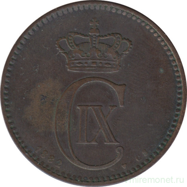 Монета. Дания. 5 эре 1882 год.
