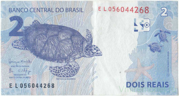 Банкнота. Бразилия. 2 реала 2010 год. Тип 252d.
