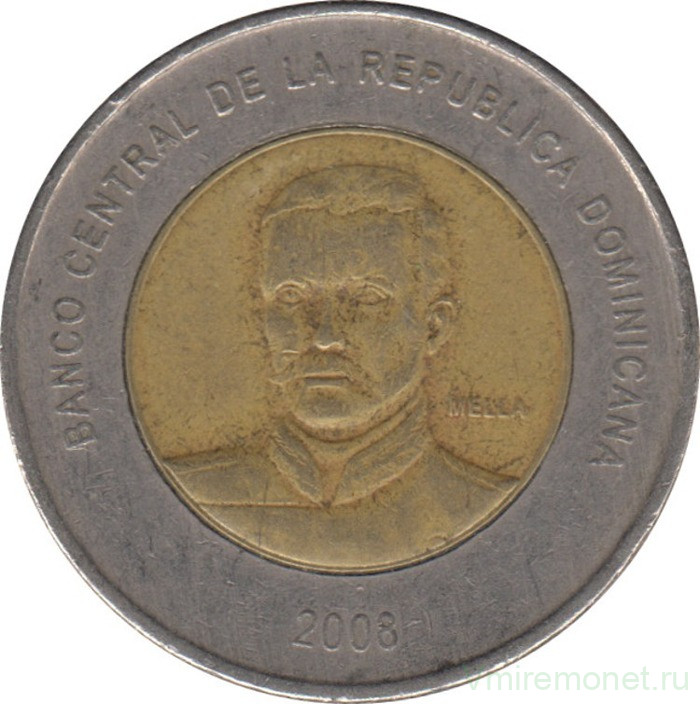 Монета. Доминиканская республика. 10 песо 2008 год.