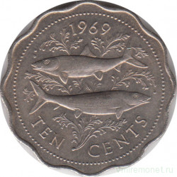 Монета. Багамские острова. 10 центов 1969 год.