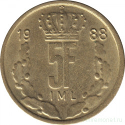 Монета. Люксембург. 5 франков 1988 год.