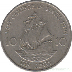 Монета. Восточные Карибские государства. 10 центов 1994 год.
