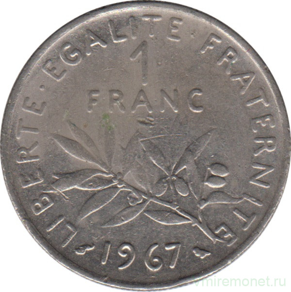 Монета. Франция. 1 франк 1967 год.