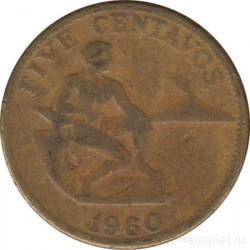 Монета. Филиппины. 5 сентаво 1960 год.