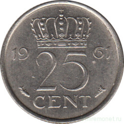 Монета. Нидерланды. 25 центов 1961 год.