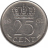 Монета. Нидерланды. 25 центов 1961 год. ав.