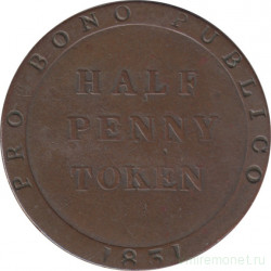 Монета. Великобритания. Остров Мэн. 1/2 пенни 1831 год. (Half Penny Token).