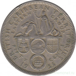 Монета. Британские Восточные Карибские территории. 50 центов 1955 год.