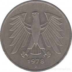 Монета. ФРГ. 5 марок 1978 год. Монетный двор - Гамбург (J).