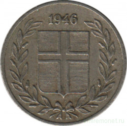 Монета. Исландия. 10 аурар 1946 год.