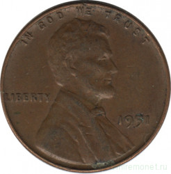 Монета. США. 1 цент 1951 год.
