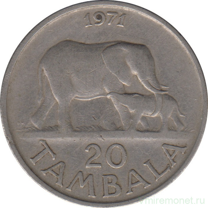 Монета. Малави. 20 тамбал 1971 год.