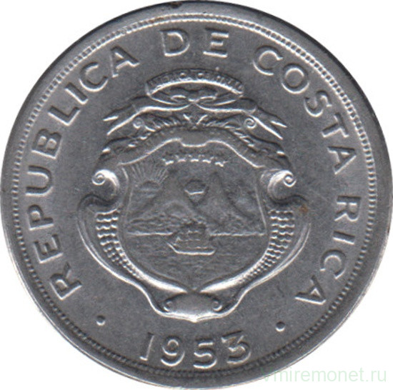 Монета. Коста-Рика. 10 сентимо 1953 год.