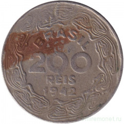 Монета. Бразилия. 200 рейсов 1942 год.