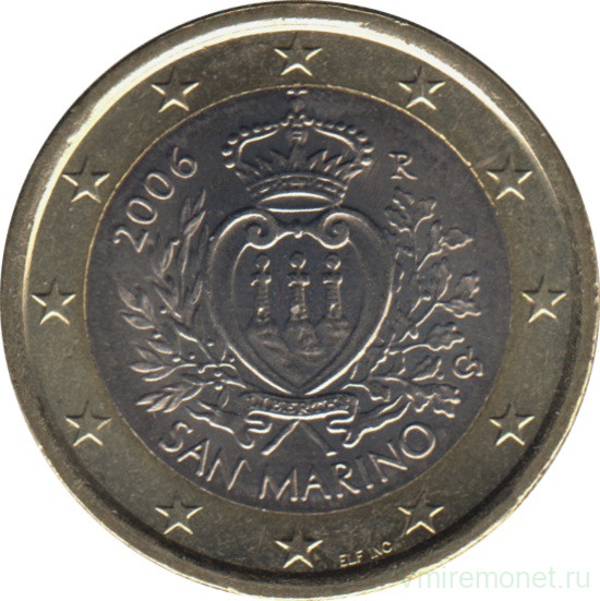 Монета. Сан-Марино. 1 евро 2006 год.
