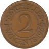 Монета. Сейшельские острова. 2 цента 1959 год. ав.