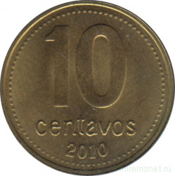 Монета. Аргентина. 10 сентаво 2010 год.