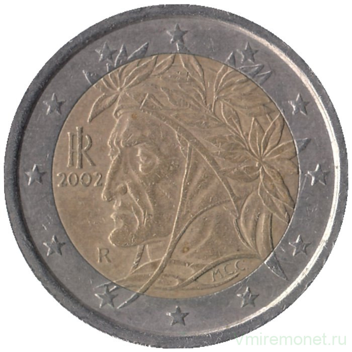 Монета. Италия. 2 евро 2002 год. 