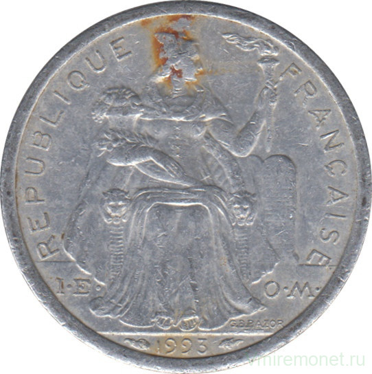 Монета. Французская Полинезия. 1 франк 1993 год.