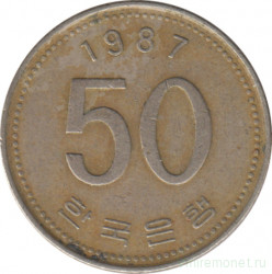 Монета. Южная Корея. 50 вон 1987 год.