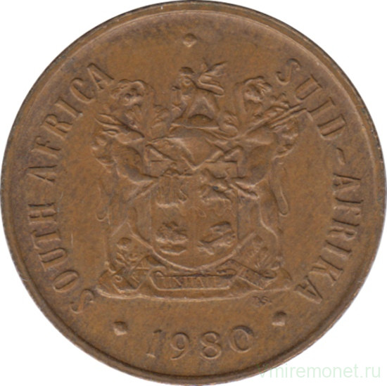 Монета. Южно-Африканская республика (ЮАР). 2 цента 1980 год.