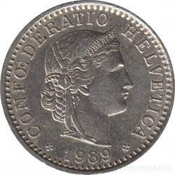 Монета. Швейцария. 20 раппенов 1989 год.