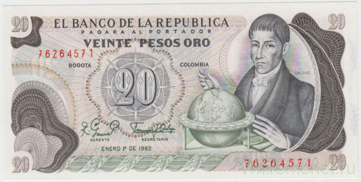 Банкнота. Колумбия. 20 песо 1982 год. Тип 409d.